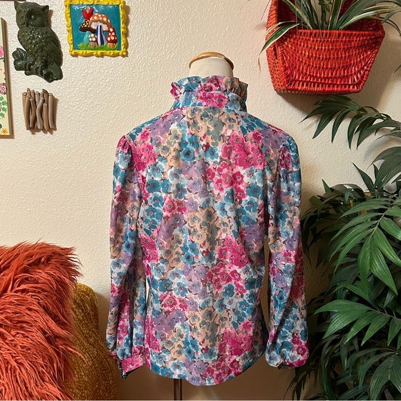 70s vintage Teddy of California floral polyester button down blouse - Picture 5 of 11